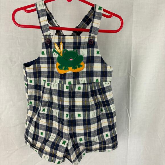 Vintage Frog Plaid Shortalls Bib Shorts Made in USA Size 18 Months - Picture 1 of 6